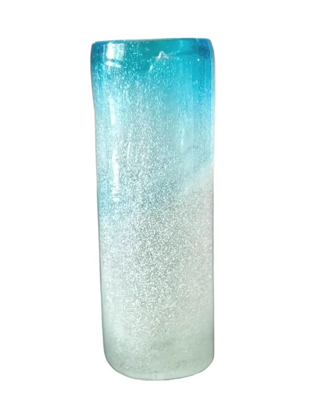 Vintage Turquoise Art Glass Bud Vase Frosted Bubble Ombré Coastal Decor